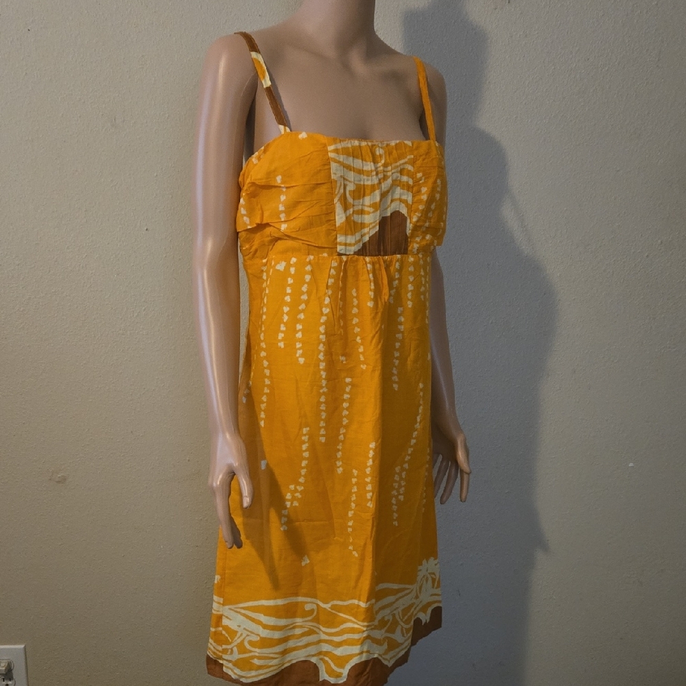 Yellow and Brown Women's Dress Size L New